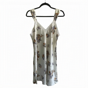 LINEA D’ORO Sleeveless Floral Print Short Nightgown Ivory L